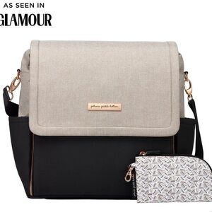 Petunia Pickle Bottom Black & Cream Crossbody Diaper Bag with Rose Gold Accents